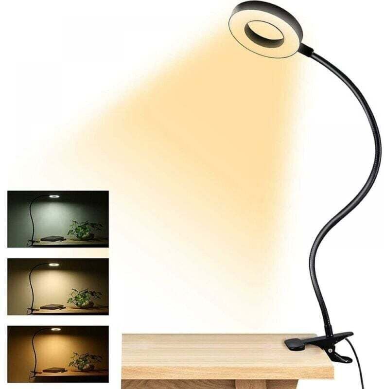 Clip-on-Leselicht, USB-LED-Schreibtischlampe, 3 Farbmodi-Licht, Augenschutz-Buchclip-Lampe, 360-Grad-flexibler Schwanenh...