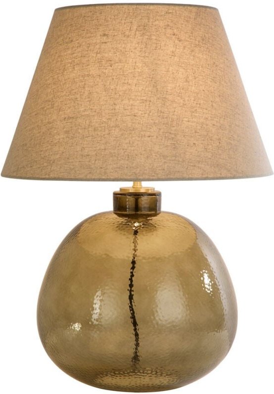 Searchlight Zenith 1-flammige Tischlampe, grünes Glas mit natürlichem Leinenschirm