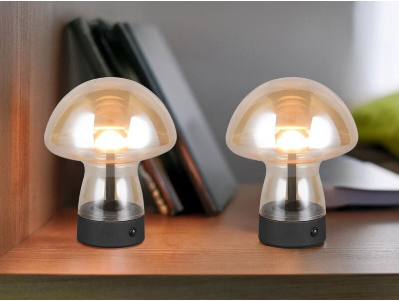 2er SET kleine Akku Tischleuchten aus Glas Bernsteinfarben, Höhe 18cm