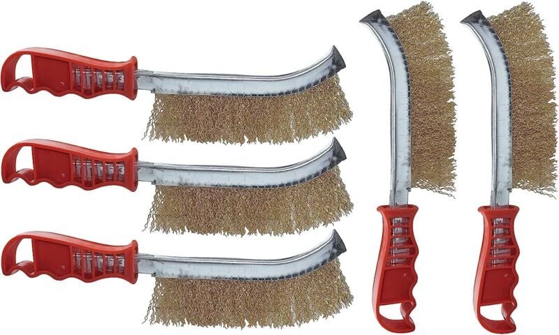 Lot de 5 Brosses métalliques avec fils ondulés - longueur 235mm - grattoir à main convexe avec poignée en plastique