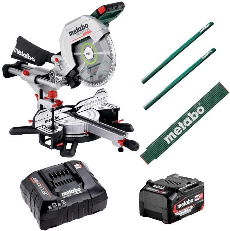 Metabo - Akku Kappsäge kgs 18 ltx bl 305 Akku 4,0 Ah Ladegerät Meterstab Bleistift