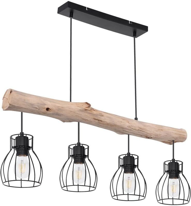 Design Decken Hänge Leuchte Holz Balken Pendel Spot Ess Zimmer Retro Gitter Lampe Globo 15326-4N