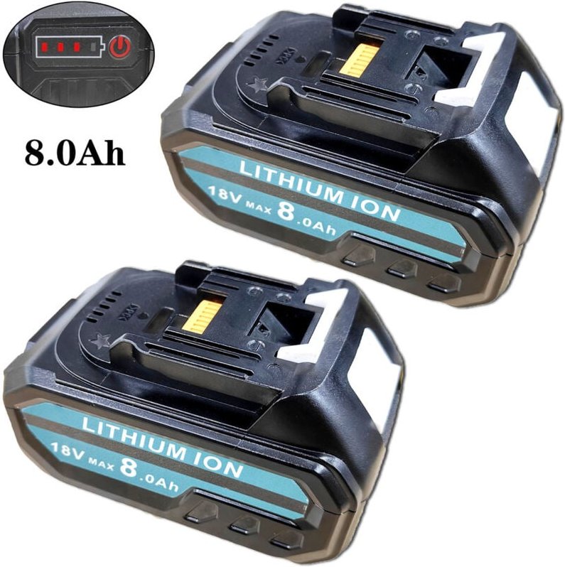 Thumbnail - Akkus, 2 x 18 V, 8,0 Ah, Lithium-Akku mit LED-Anzeige, kompatibel mit Makita 18 V Akku-Elektrowerkzeug und Ladegerät, Er...