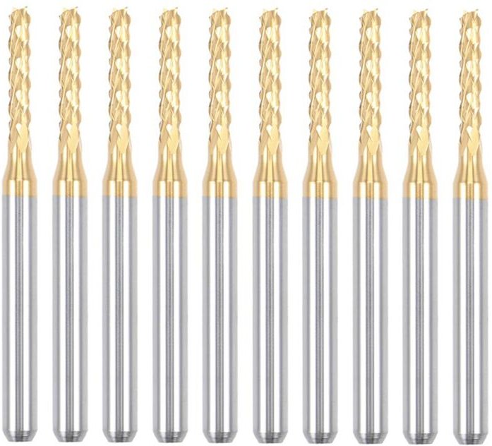 10 Stück Titanbeschichtete Hartmetall-Schaftfräser, Gravurfräser, CNC-Fräser für Leiterplattenmaschinen, 1/8 Zoll Schaft...