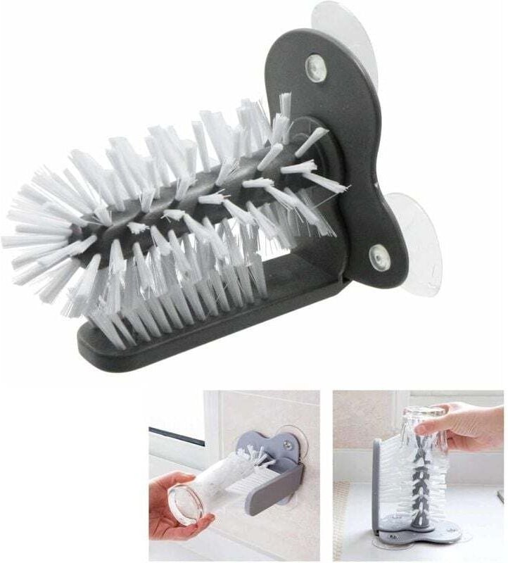Flaschenbürste, Glasreinigungsbürsten – 1 Stück, an der Wand montierter Saugnapf, rotierender Topfreiniger mit doppelsei...