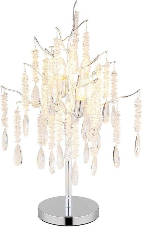 Tischleuchte Wohnzimmerlampe Metall silber Glaskristalle Kabelschalter H 67 cm