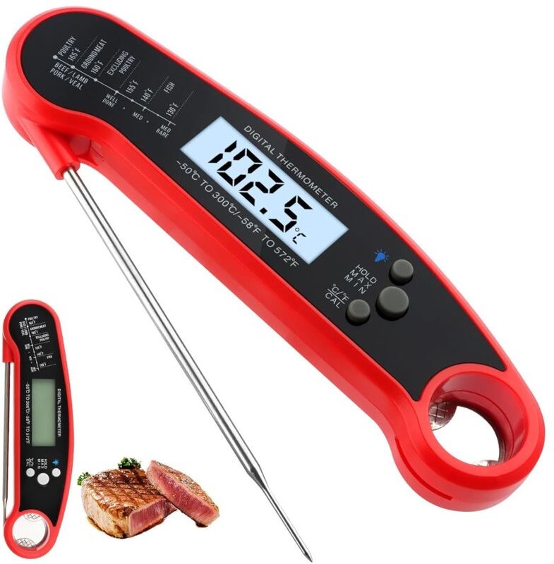 Küchenthermometer, Küchentemperaturfühler-Kochthermometer, LCD-Hintergrundbeleuchtung und Kalibrierung für Steak-Kochgri...