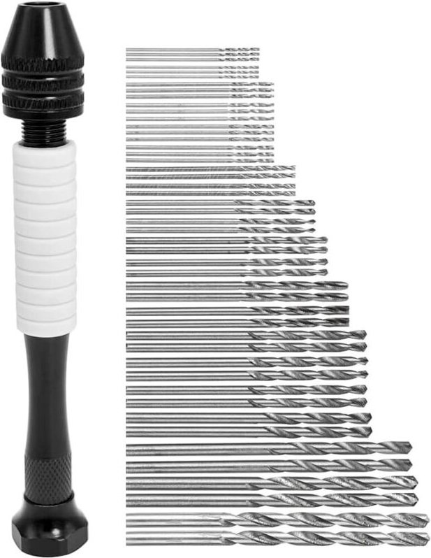 Handbohrmaschine mit 48 Mikro-Spiralbohrern, Präzisions-Mini-Handbohrmaschine, Mini-Rotationswerkzeug für Walnuss, Berns...