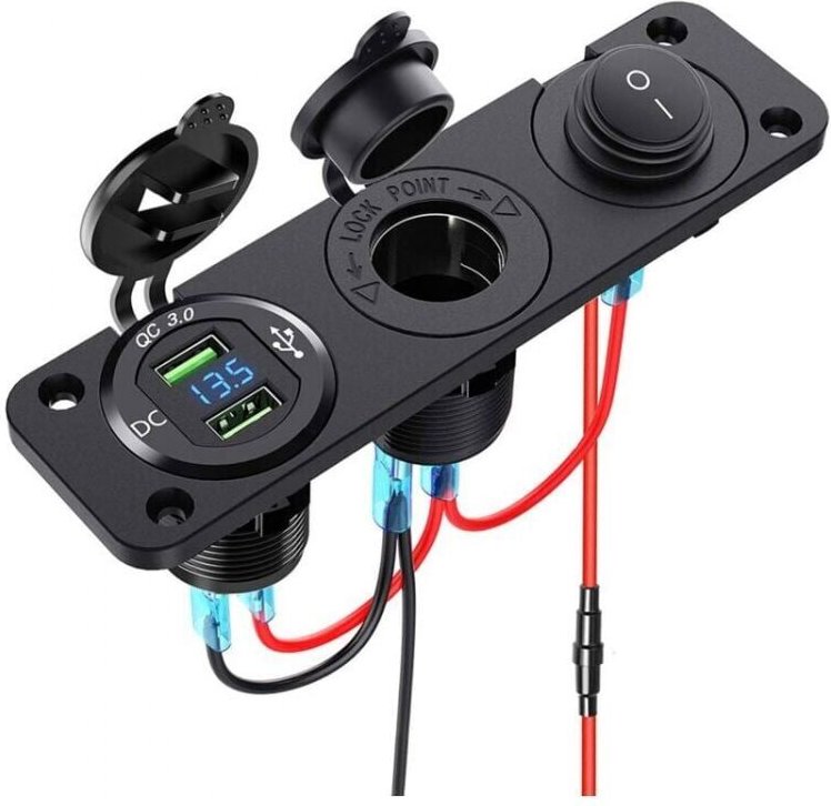 Thumbnail - Zigarettenanzünder-Splitter, 12 v – 24 v, Dual QC3.0 mit LED-Anzeige, Voltmeter + USB-Buchse + wasserdichter Schalter fü...