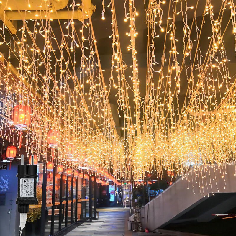 TolleTour 20m led Eisregen Eiszapfen Weihnachts Garten Lichtervorhang Lichterkette.Warmweiß