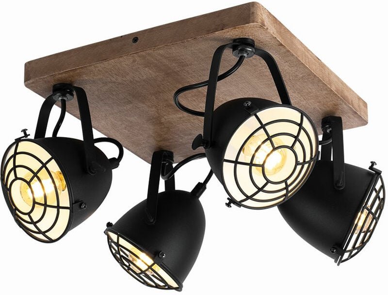 Deckenlampe Holzlampe schwarz Esszimmerleuchte Landhaus Deckenstrahler 4 flammig, schwenkbare Spotleiste, Metall matt, 4...