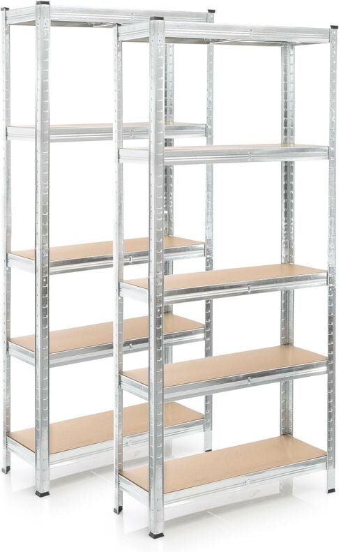 Wiltec Set 2x Schwerlastregal 174x75x30cm, 875 kg Gesamtlast, Steckregal verzinkt aus Stahl, Lastenregal mit 5 Ablagen, ...