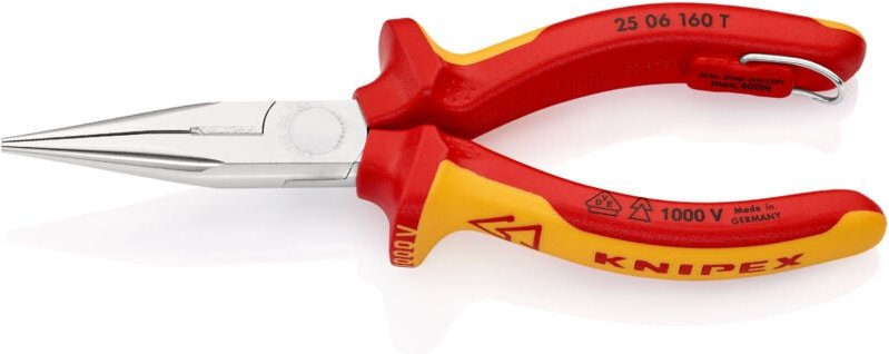 Thumbnail - Flachrundzangemit Schneide/Befestigungsöse verchromt, isoliert mit Mehrkomponenten-Hüllen, VDE-geprüft mit integrierter ...