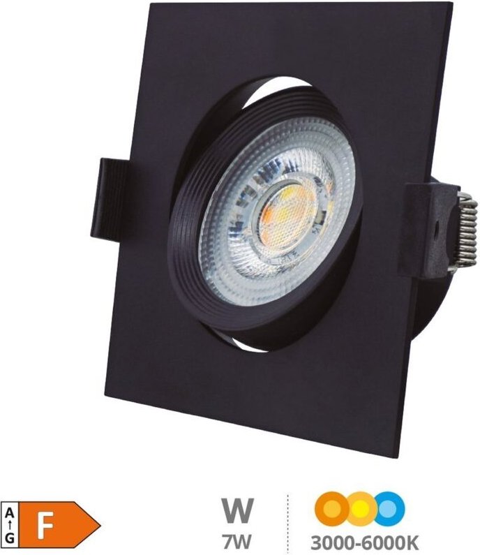 Gonde 7W 3000-4000-6500K Schwarz LED Einbauleuchte Quadratisch Kippring