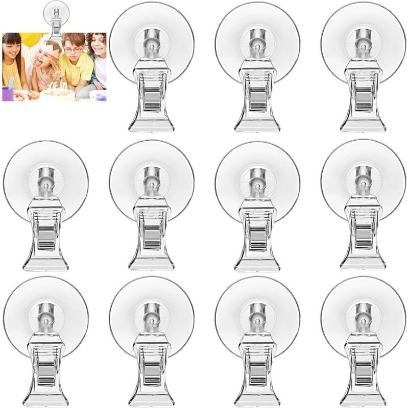 12 Stück Saugnapfklemme, durchsichtiger Kunststoff-Saugnapf mit Clip, Saugnäpfe mit Haken, Saugnapfhaken, Saugnapfhakenh...