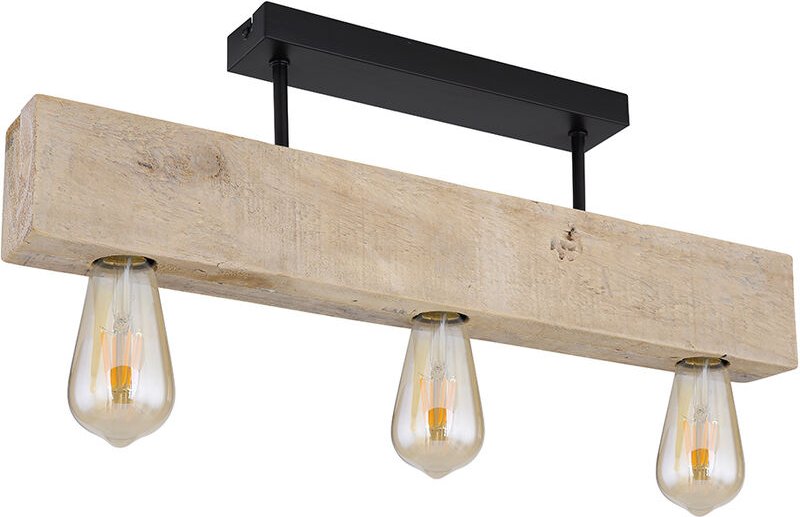 Thumbnail - Etc-shop - Deckenleuchte Holzlampe Wohnzimmerlampe Vintage Deckenlampen Holzleuchte 3 flammig, Metall Holz natur schwarz...