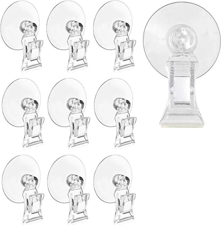 Tlily - 10 Stück Saugnapf-Clips, transparente Saugnapf-Klemme, Badezimmer-Fensterglas mit Clip für Werbedisplays