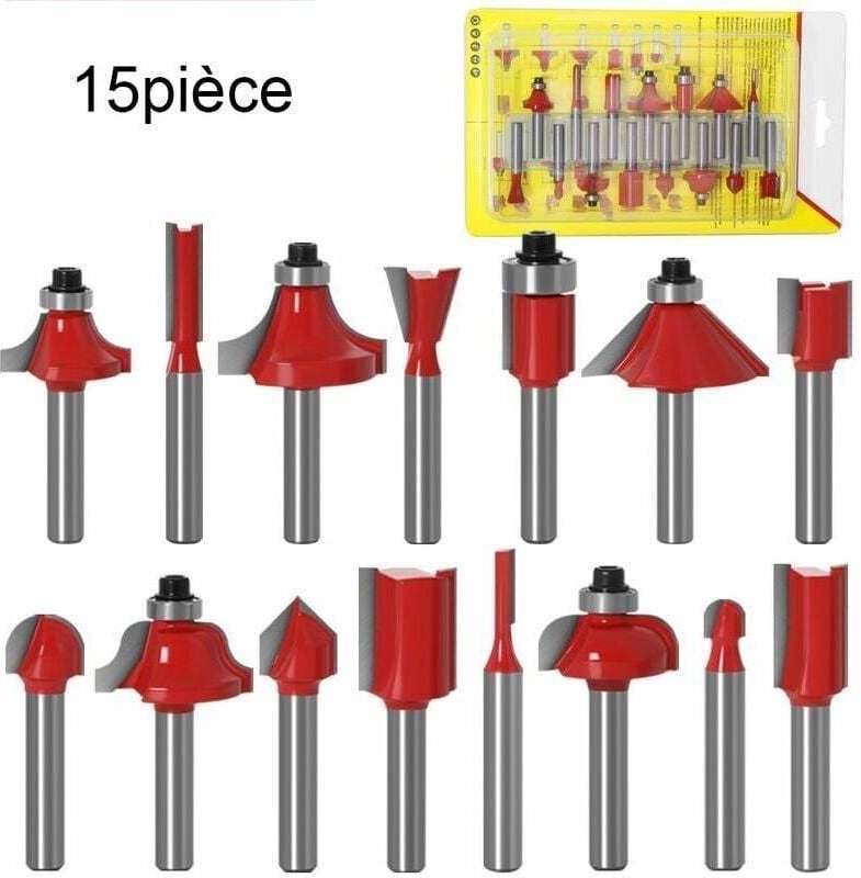 15-teiliges Fräser-Set mit 6,35 mm Schaft, Hartmetall-Fräser, Holzbearbeitungswerkzeug, Hartmetall-Profil-Bit –