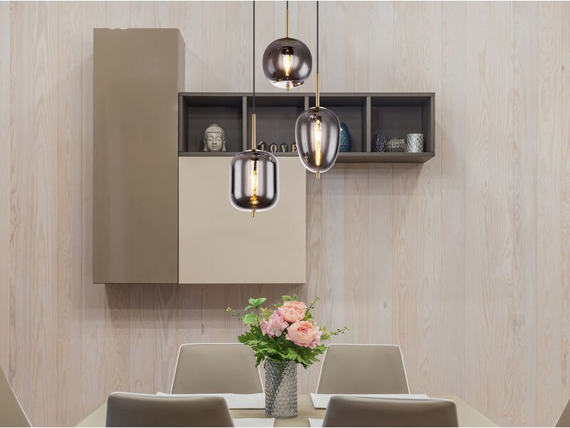 Meinewunschleuchte - led Pendelleuchte Metall Messing mit 3 Rauchglaskugeln, ø 46cm