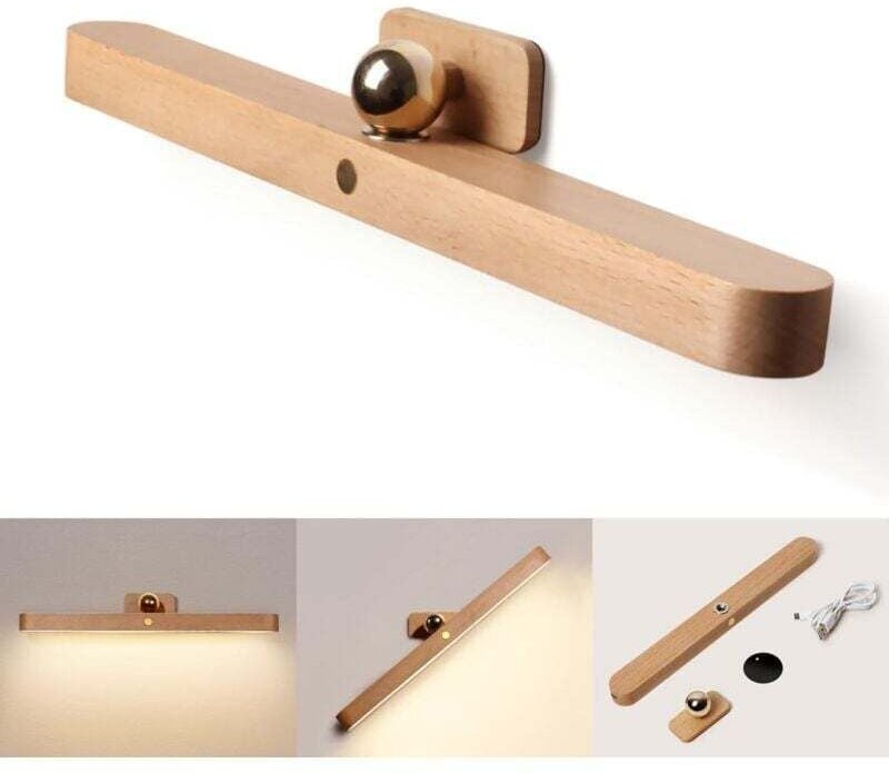 Thumbnail - LED-Badezimmerspiegelleuchte, 30 cm Holzwandleuchte mit magnetischem Design, 4000 k dimmbare Spiegellampe, wiederaufladb...
