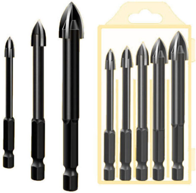 5-teiliges Hartmetall-Steinbohrer-Set für Metall, Stahl, Keramikfliesen, Porzellan, Beton, Ziegel, Kunststoff und Holz, ...