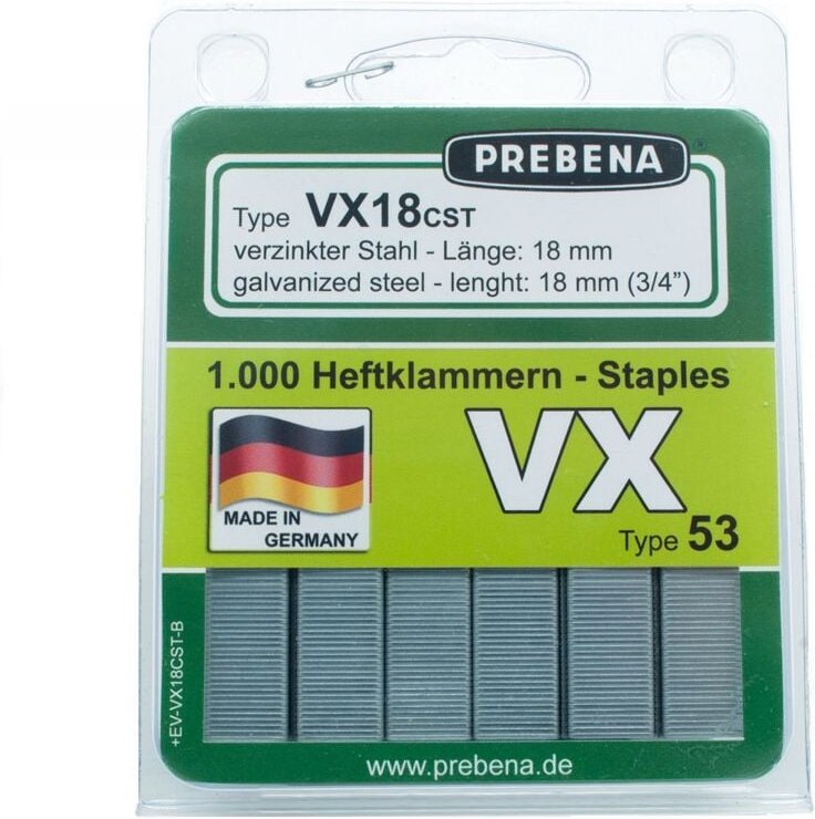 Heftklammern im Blister VX18CST-B verzinkter Stahl - Prebena