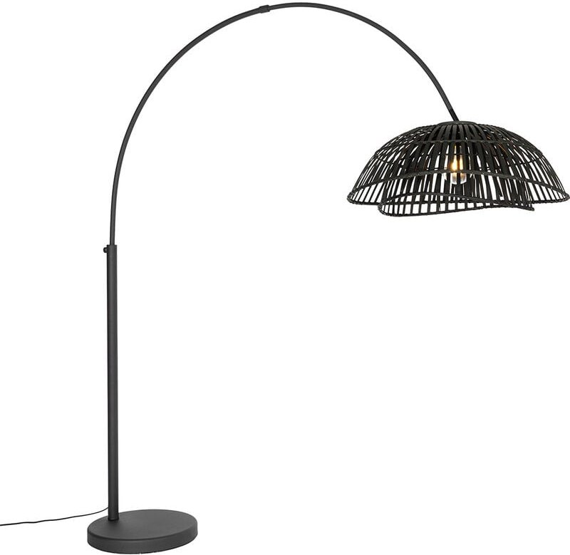 Orientalische Bogenlampe mit schwarzem Bambusschirm - Pua