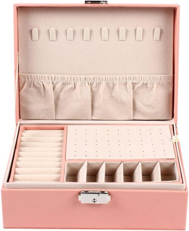 2-Layer Schmuck Box Leder Schmuck Aufbewahrungsbox für Frauen Mädchen (Pink)