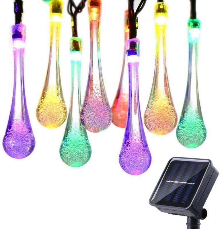 Solar-Lichterkette für den Außenbereich, wasserdicht, 6 m, 30 LEDs, tropfenförmige Solarleuchten, dekorative Ambientebel...