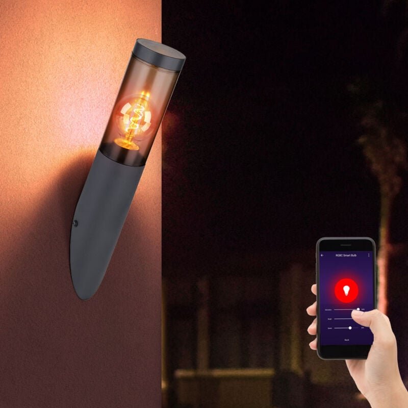 Außenwandlampe Wandleuchte Edelstahl Wandleuchte Fackel Aussen Gartenlampe, anthrazit rauch, App Steuerung cct, Smart rg...