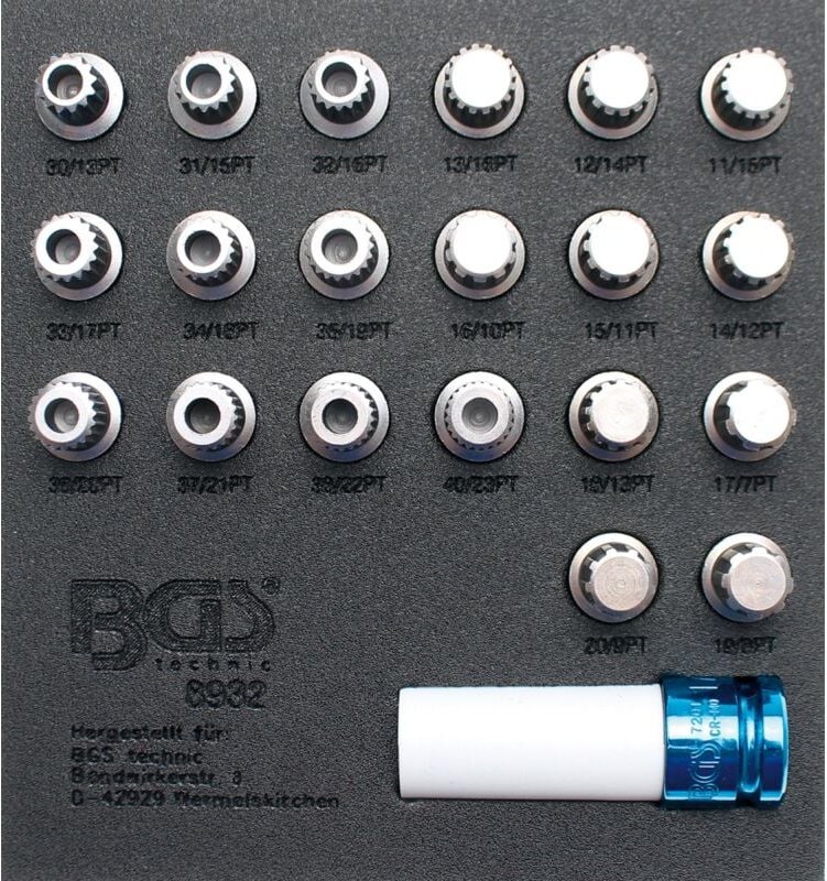 Werkstattwageneinlage 1/6: Felgenschloss-Werkzeug-Satz für BMW 21-tlg.