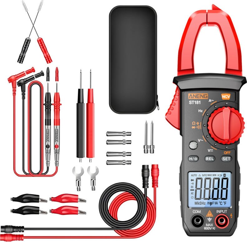 Pinza amperometrica digitale, multimetro NCV a 4000 conteggi, misura corrente CA, tensione CA/CC, capacità