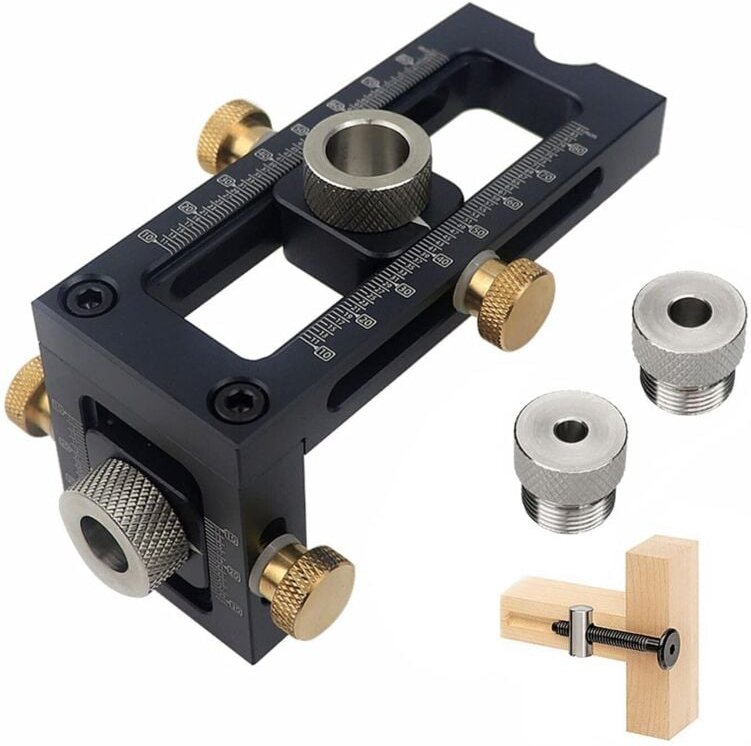 Sollbry 2-in-1 verstellbare Holzbearbeitungs-Schraublehre, Dübelführungsset, 4 Löcher 6/8/10/12 mm Holzbearbeitungslehre...