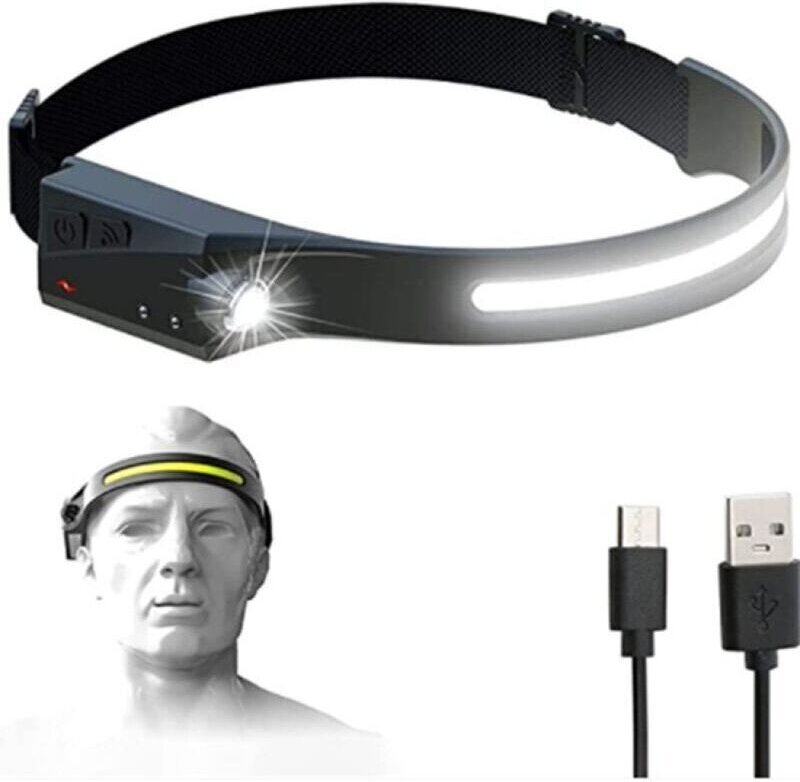 Stirnlampe, superhelle 350-Lumen-Stirnlampe mit 4 Leuchtmodi, verstellbare COB-LED, wasserdicht (IPX4), USB-aufladbar