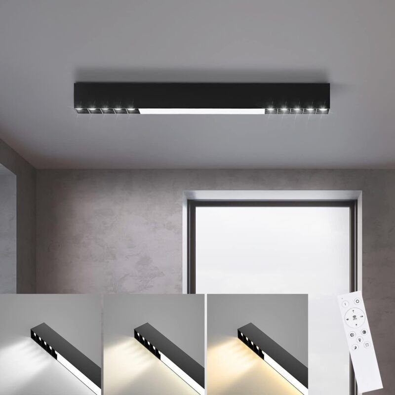 Thumbnail - GBLY Deckenlampe LED Deckenleuchte Wohnzimmer - 53CM Wohnzimmerlampe Lang Schwarz Modern Bürolampe Decke Dimmbar mit Fer...