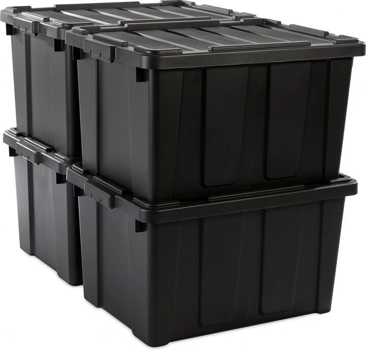 Heavy Duty Organisation Boxes, 68L, 4er-Set, Rot, Groß, Robust, Stapelbar, Aufbewahrungsbox, Für Garage, Regale, Umzug, ...