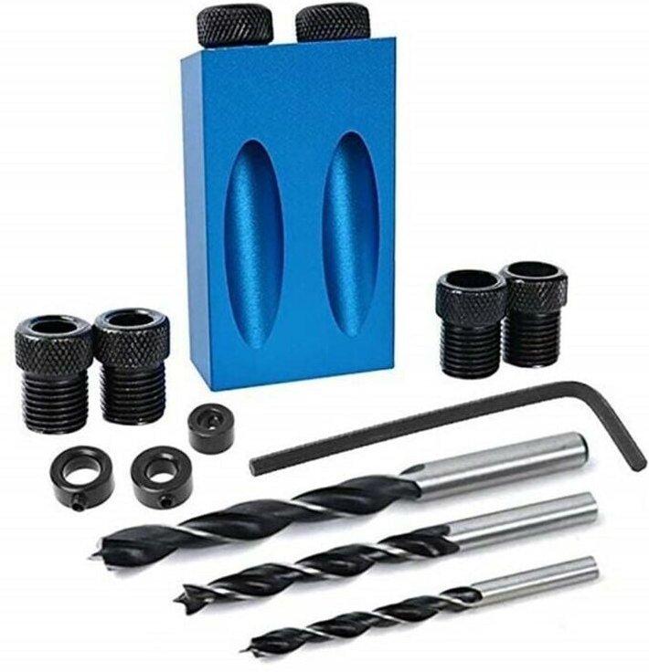 Jalleria - Schrägbohrlehre, Taschenlochlehre mit 15-Zoll-Bohrern, Tischler-Positionierer, Holzbearbeitung, Eckbohrführun...