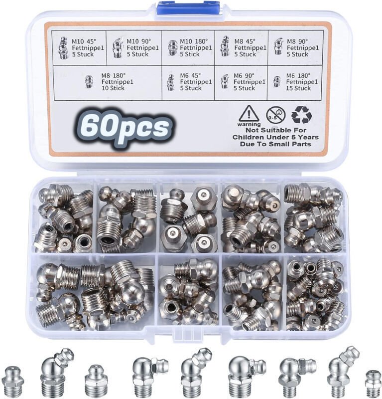 60-teiliges Sortiment an Schmiernippeln, Gewindeschmiernippel, M6, M8, M10 Schmiernippel, Außengewinde-Schmiernippel, ge...