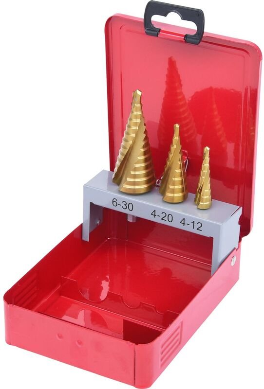 Ks Tools hss TiN Stufenbohrer-Satz, Stahlblechkassette 3-tlg.