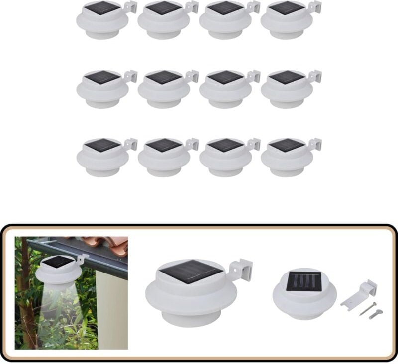 Solar-Außenleuchten für Zaun 12 Stk. led Weiß - LED-Gartenleuchte - Solarleuchte - Außenscheinwerfer - Outdoor-Beleuchtu...