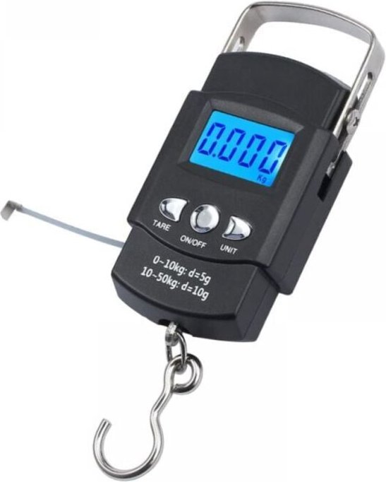 Ymyny - Tragbare elektronische Digitalwaage, 50 kg/10 g Gepäckwaage mit Messhaken, Maßband und LCD-Display mit Hintergru...