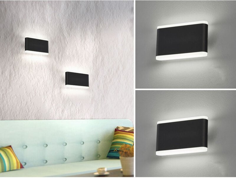 Meinewunschleuchte - 2er set flache led Wandlampen Schwarz für Innen & Außen, Breite 17,5cm