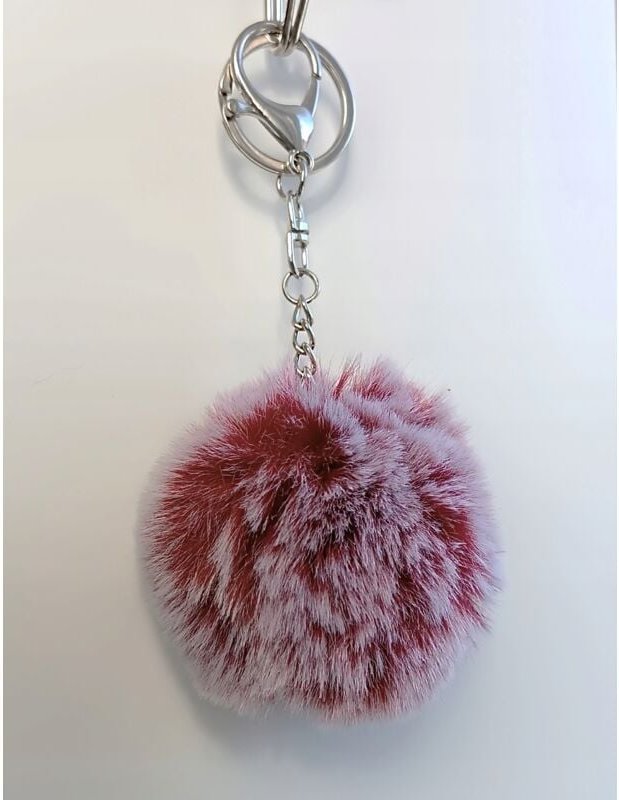 Pompom-Schlüsselanhänger, Rot, Burgunderrot, Ombré, weicher Pelz, Schlüsselanhänger, Karabiner