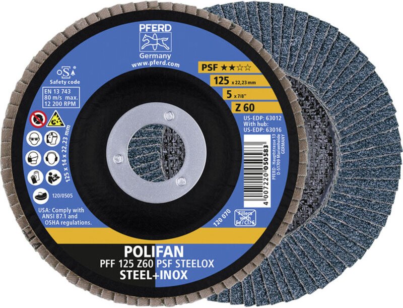 Fächerschleifscheibe Ø 125 mm Körnung 60 flach Edelstahl (INOX) Zirkonkorund Z