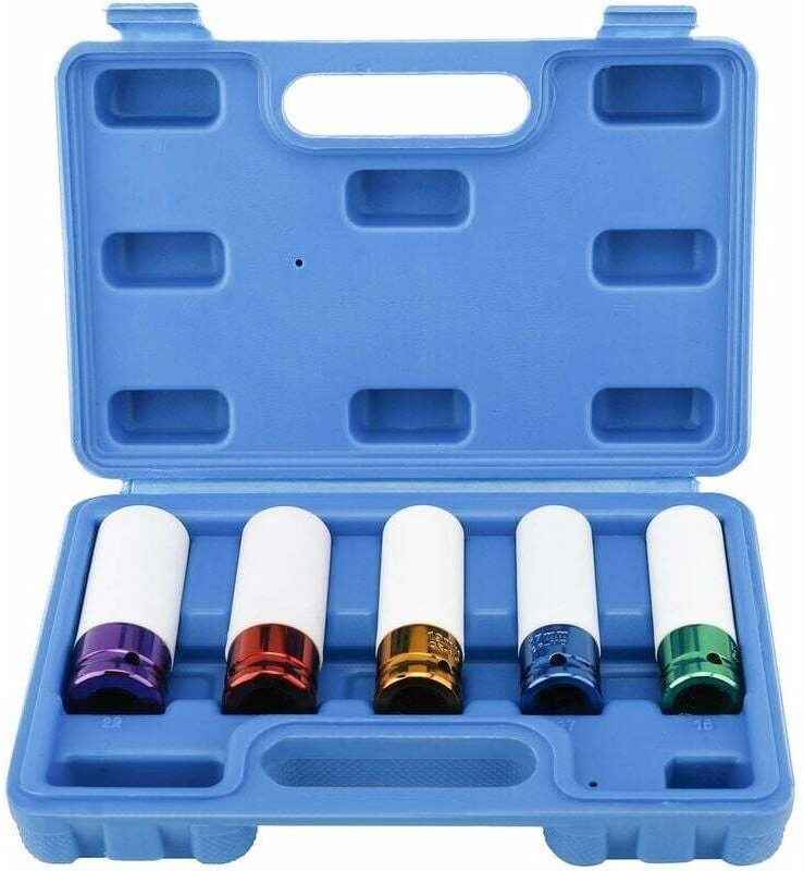 5-teiliger Kraftsteckschlüsselsatz für extra dünnwandige metrische Antriebsfelgen, Größe 15, 17, 19, 21, 22 mm