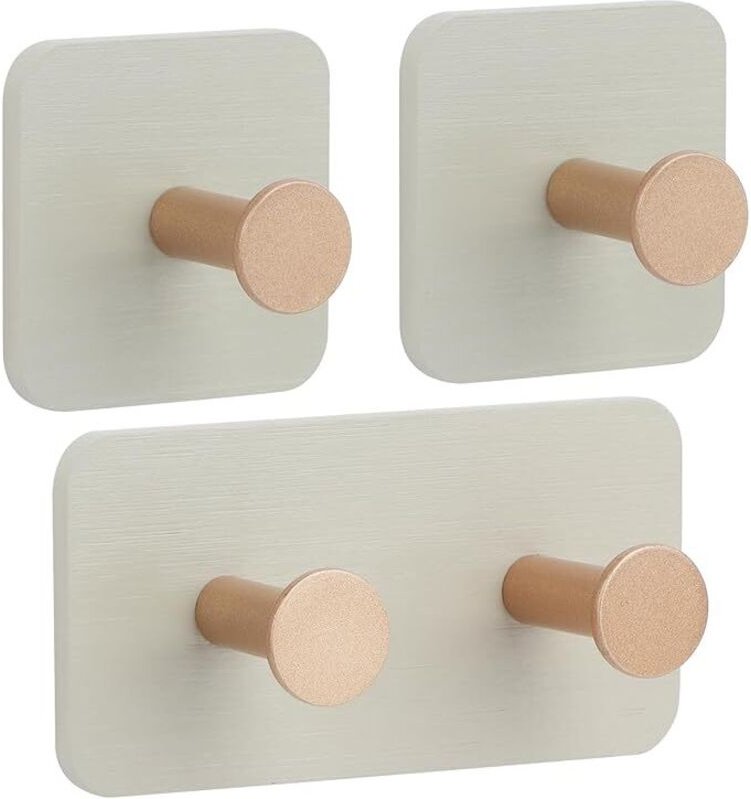 Handtuchhalter Bambus, 3 Stück Haken Klebend, Wandhaken Holz, Klebehaken Extra Stark, Bambus Wandhaken Selbstklebend, Ha...