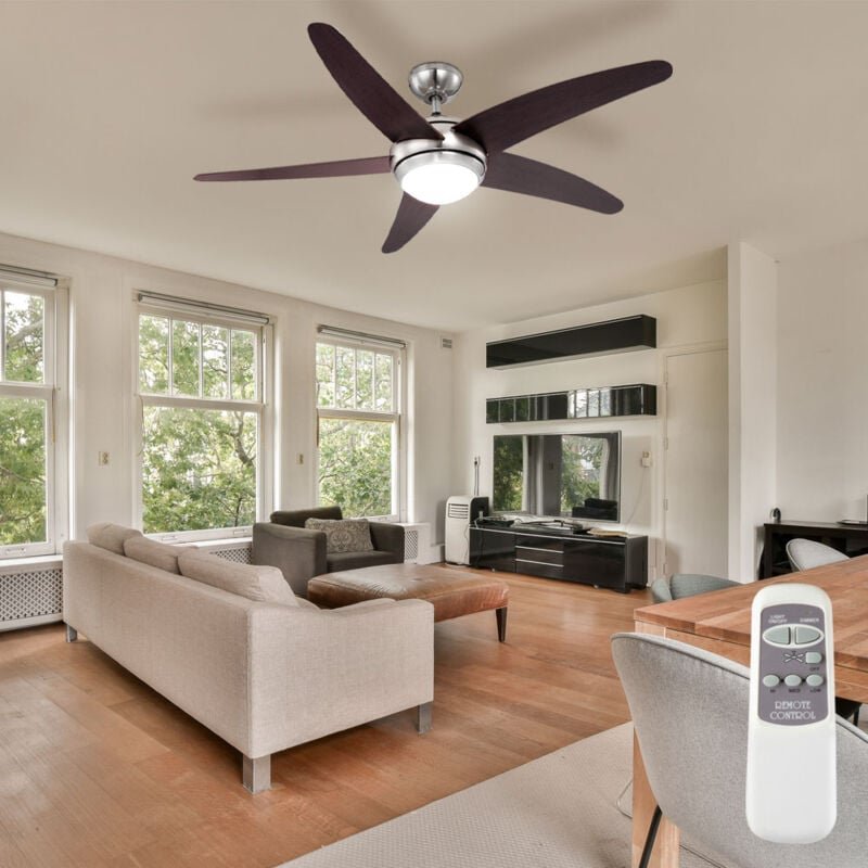 Deckenventilator Raumkühler Deckenleuchte Lüfter Wohnzimmerlampe Ventilator mit Fernbedienung, braun silber, 3 Geschwind...