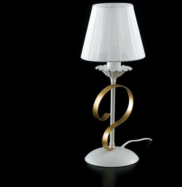 Tischlampe aus Eisen Weißer Shabby Gold Lampenschirm Weiß ein Licht 13x h36 cm