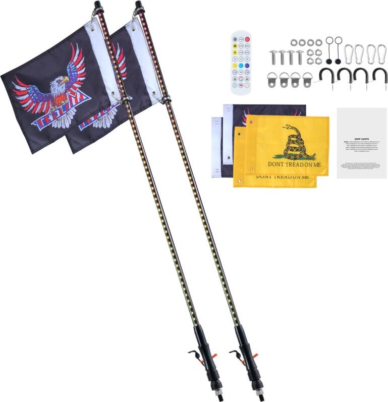 3 ft Peitschenlicht, rgb Chasing Light Peitschen 2 Stück mit Fernbedienung, wasserdicht für verschiedene Fahrzeuge - Mop...