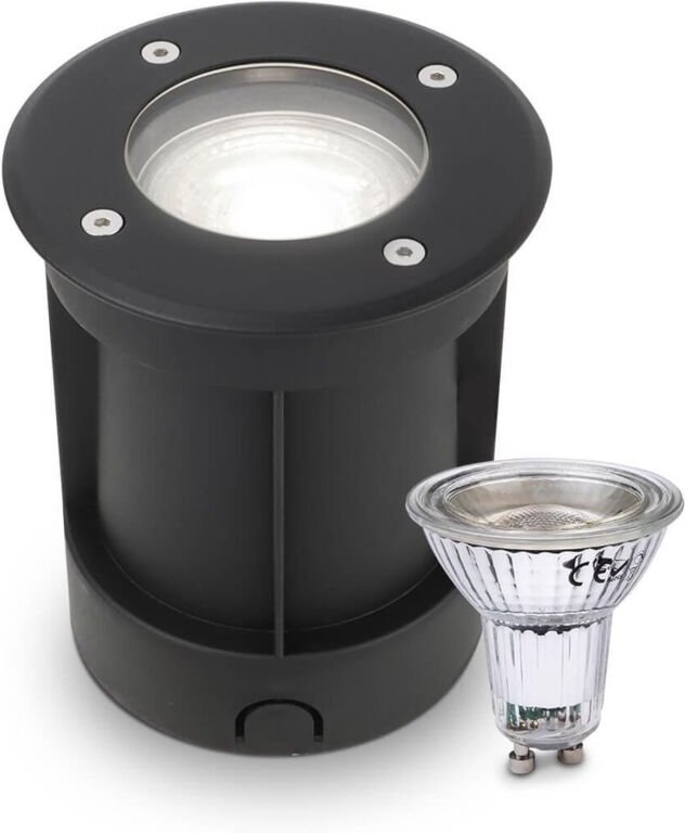 LED Bodeneinbaustrahler Schwarz rund 230V IP67 - Leuchtmittel: GU10 5W 4000K DIMMBAR - Anzahl: 1x